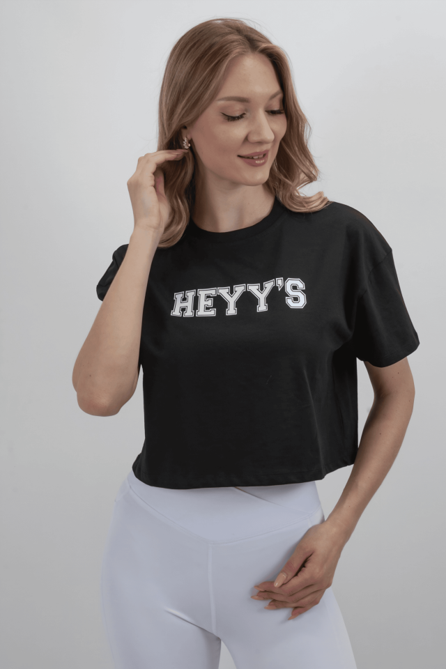 Oversize Kadın Siyah Crop T - Shirt  I Heyy's Activewear