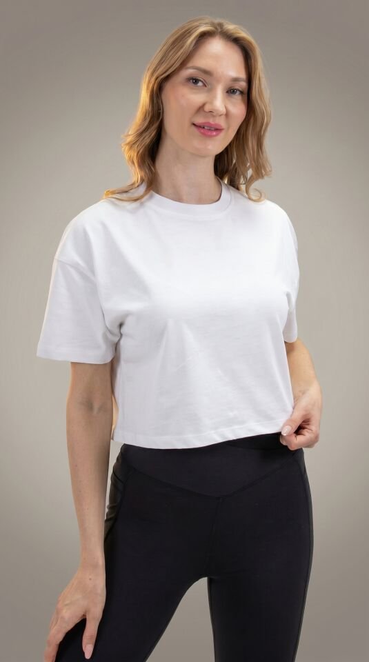 Oversize Kadın Crop Beyaz T - Shirt  I Heyy's Activewear
