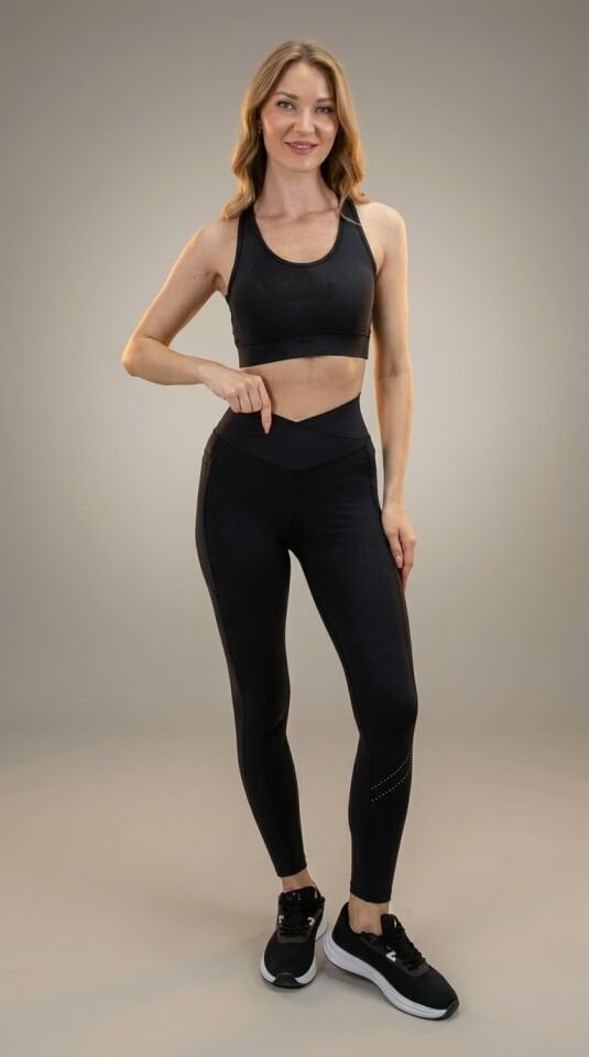 Çapraz Kemer Yan Cep Detaylı Siyah Tayt I Heyy's Activewear
