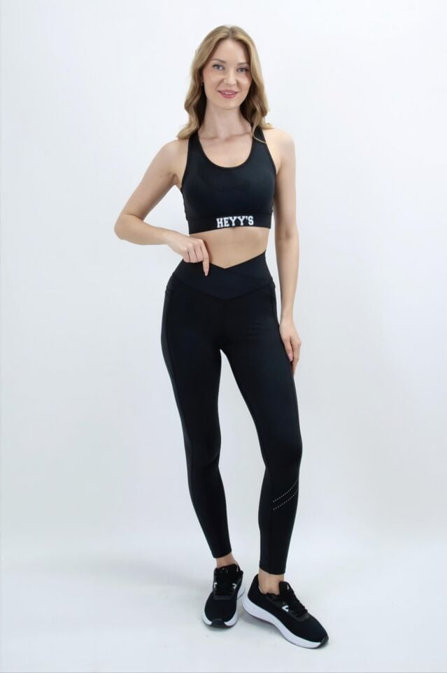 Çapraz Kemer Yan Cep Detaylı Siyah Tayt I Heyy's Activewear