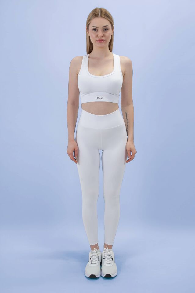 Kemer Arkası Cep Detaylı Beyaz Tayt (Lok Dikiş Detaylı) I Heyy's Activewear