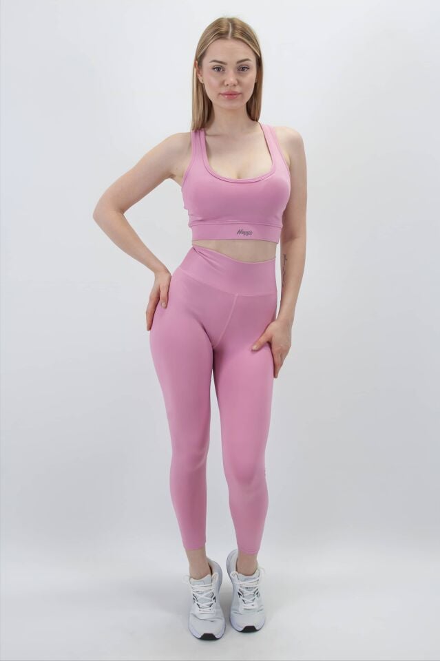 Kemer Arkası Cep Detaylı Pembe Tayt (Lok Dikiş Detaylı) I Heyy's Activewear