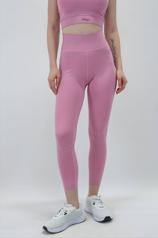 Kemer Arkası Cep Detaylı Pembe Tayt (Lok Dikiş Detaylı) I Heyy's Activewear