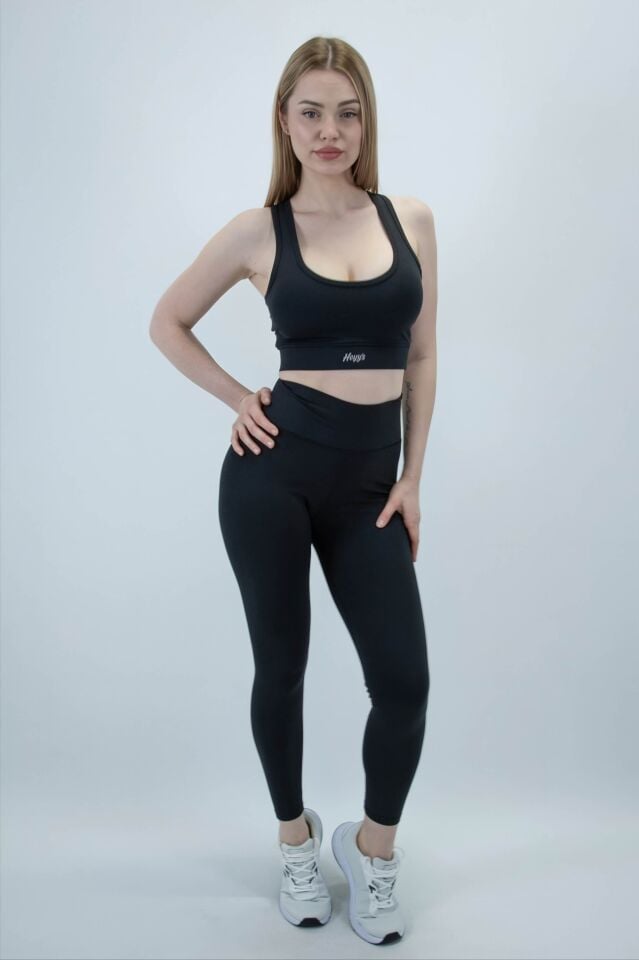 Kemer Arkası Cep Detaylı Siyah Tayt (Lok Dikiş Detaylı) I Heyy's Activewear