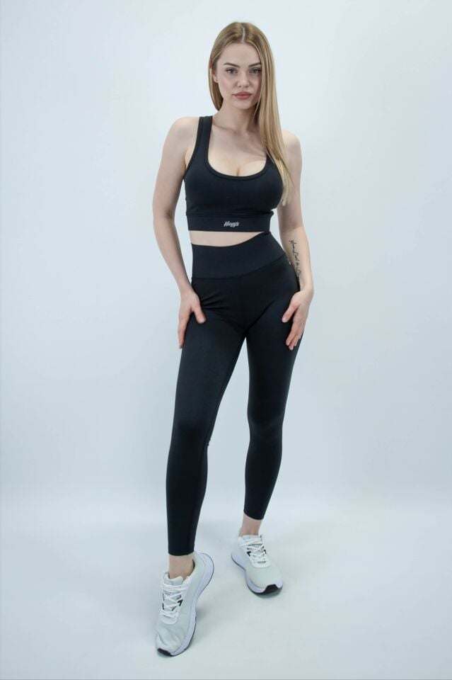 Kemer Arkası Cep Detaylı Siyah Tayt (Lok Dikiş Detaylı) I Heyy's Activewear