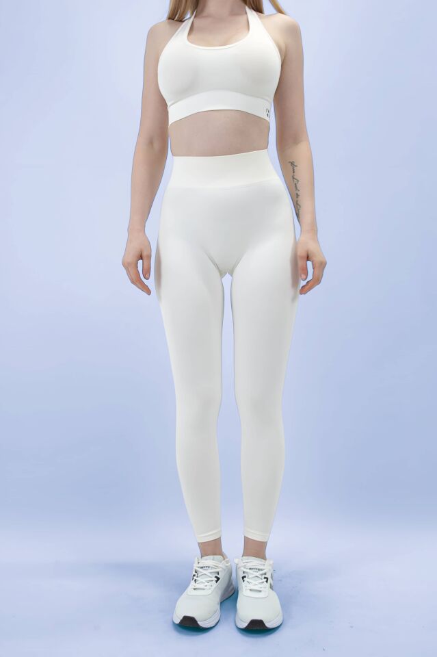 Seamless Dikişsiz Ekru Beyaz Tayt I Heyy's Activewear