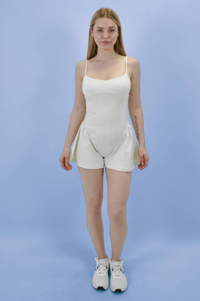 Taytlı Mini Şort Beyaz Elbise (Lok Dikiş Detaylı) I Heyy's Activewear