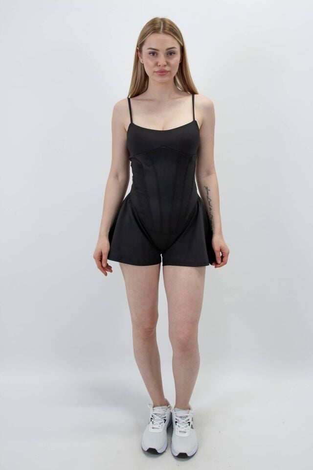 Taytlı Mini Şort Siyah Elbise (Lok Dikiş Detaylı) I Heyy's Activewear