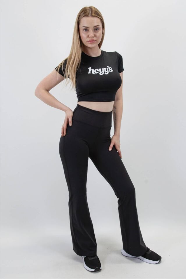 Kadın Siyah Renk İspanyol Paça Tayt I Heyy's Activewear