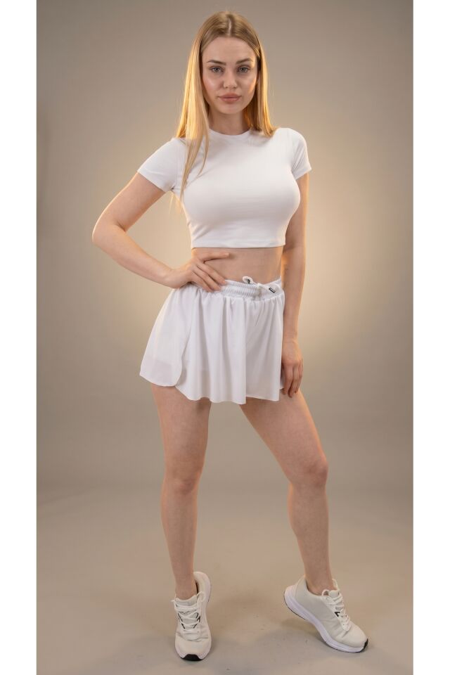 Polyamid Mini Beyaz Short Etek